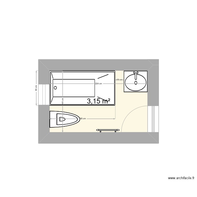 sdb STE. Plan de 1 pièce et 3 m2