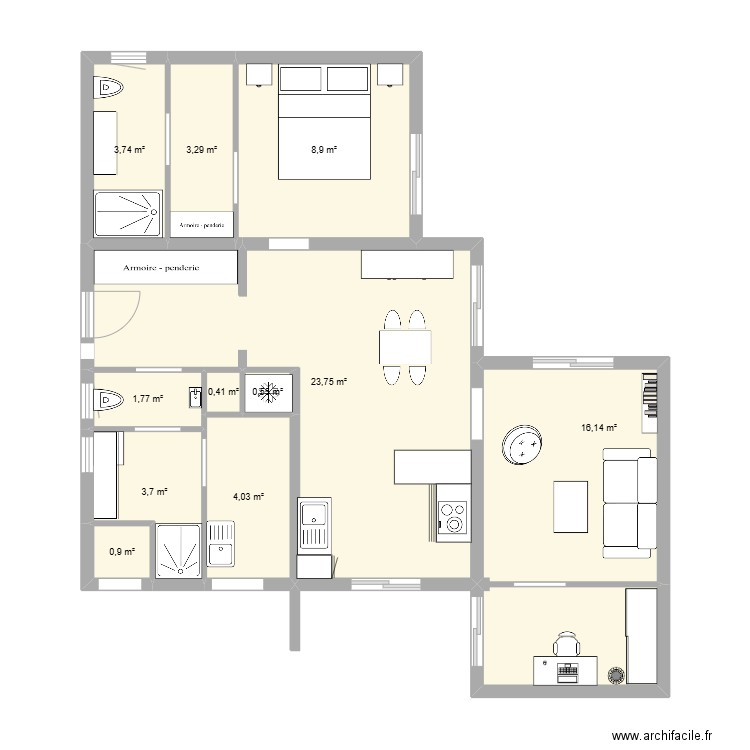 Piétater. Plan de 11 pièces et 67 m2