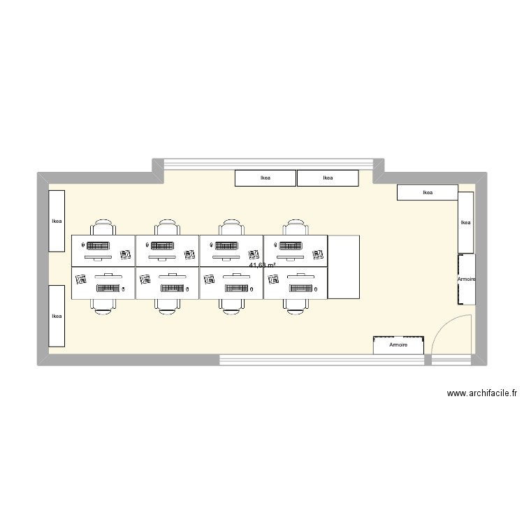 Espace techs. Plan de 1 pièce et 42 m2