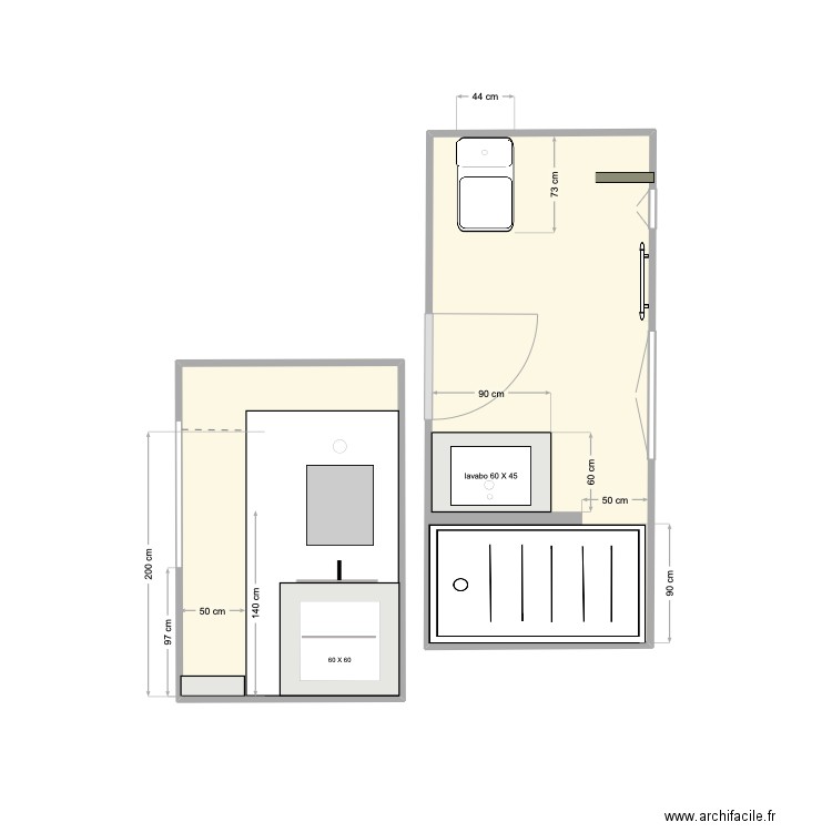 SDB 2 12 12 24. Plan de 2 pièces et 10 m2