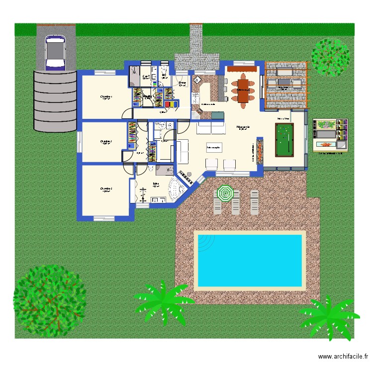 Villa Maxime. Plan de 15 pièces et 139 m2