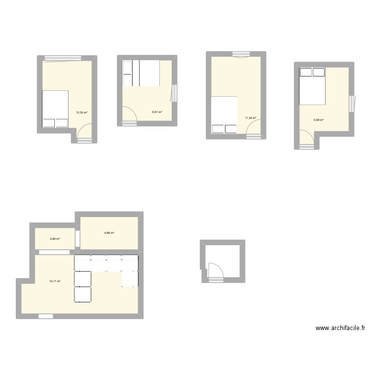 appart. Plan de 7 pièces et 68 m2