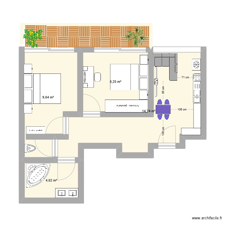 PLAN BEJAIA. Plan de 4 pièces et 37 m2