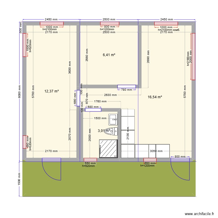 Елена переславль. Plan de 5 pièces et 48 m2