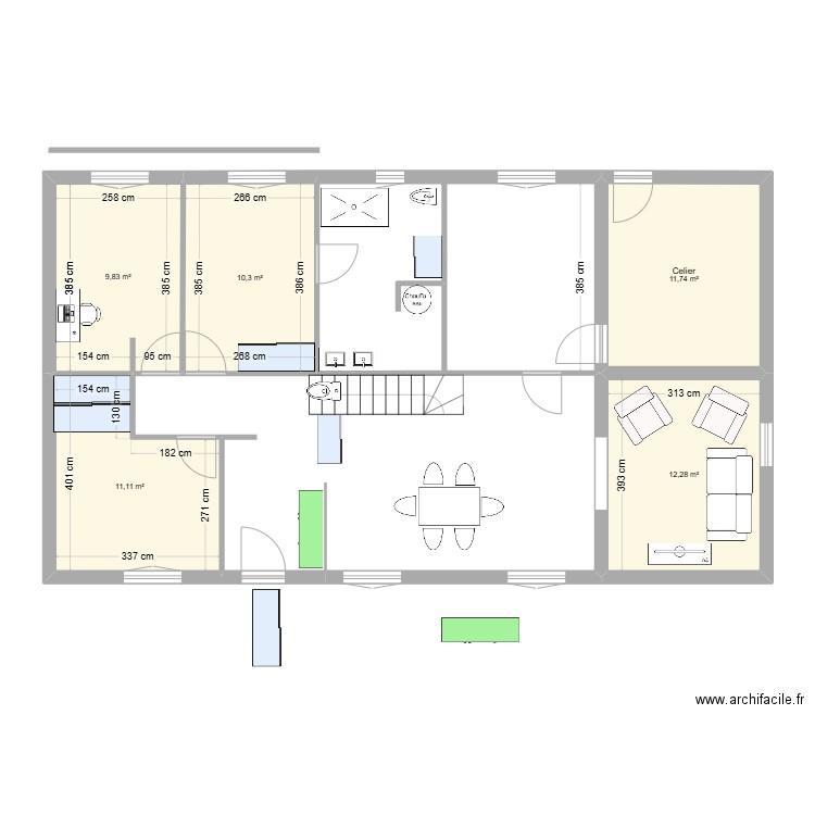 Cornebarrieu 2. Plan de 5 pièces et 55 m2