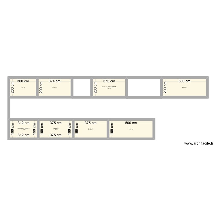 service ( labo-analyse medicale ). Plan de 8 pièces et 62 m2