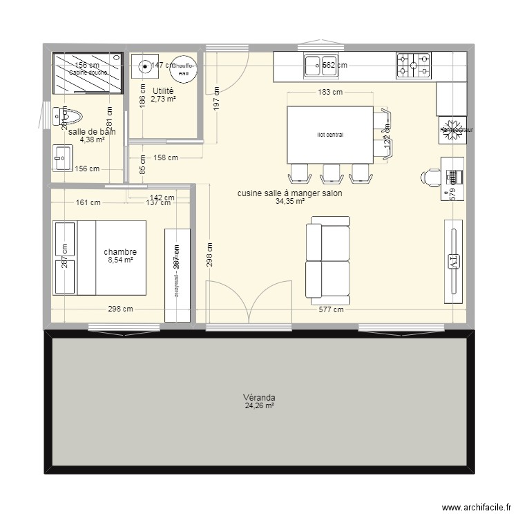 mini 18 x 28 2024. Plan de 5 pièces et 74 m2