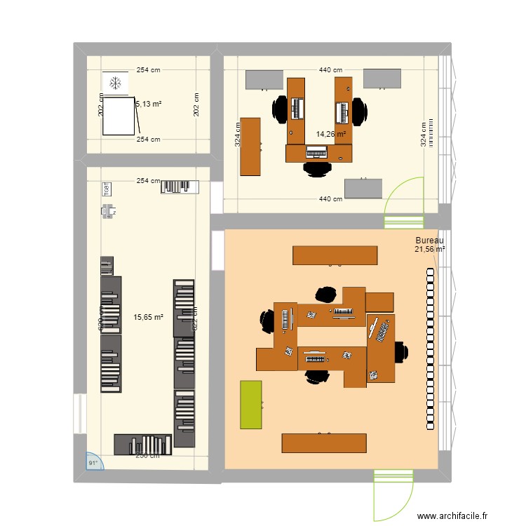 bureau OCCE. Plan de 4 pièces et 57 m2