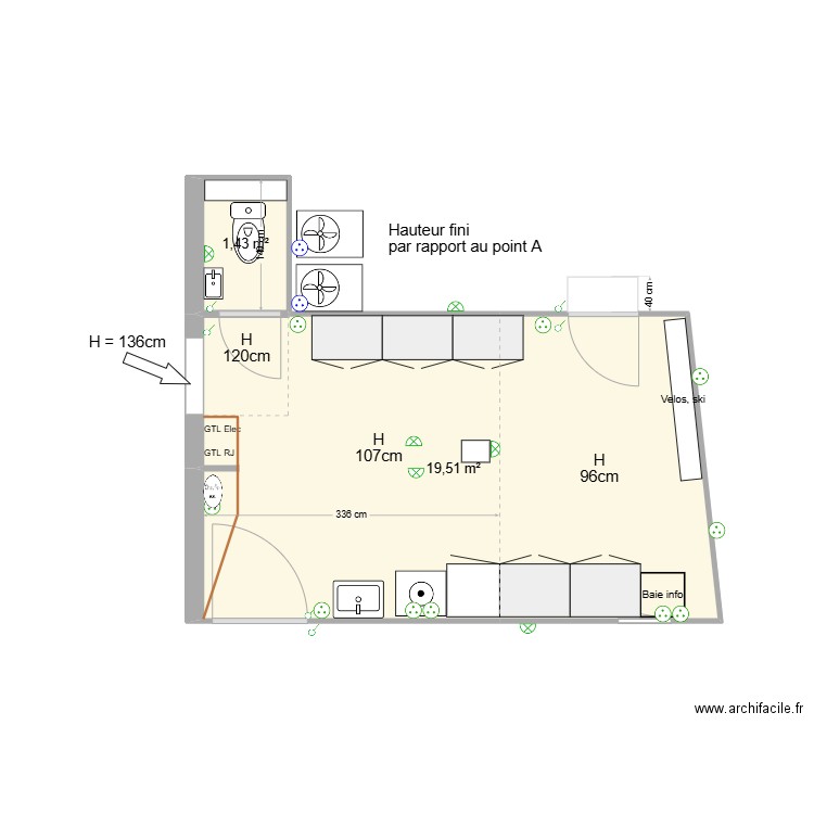 buanderie v2. Plan de 2 pièces et 21 m2