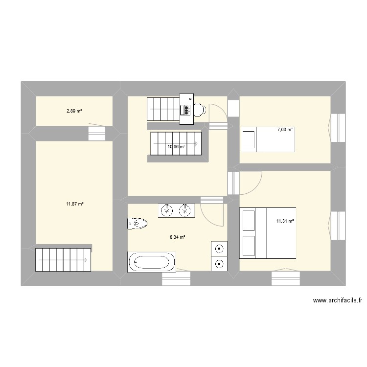 1er bouligny. Plan de 6 pièces et 53 m2