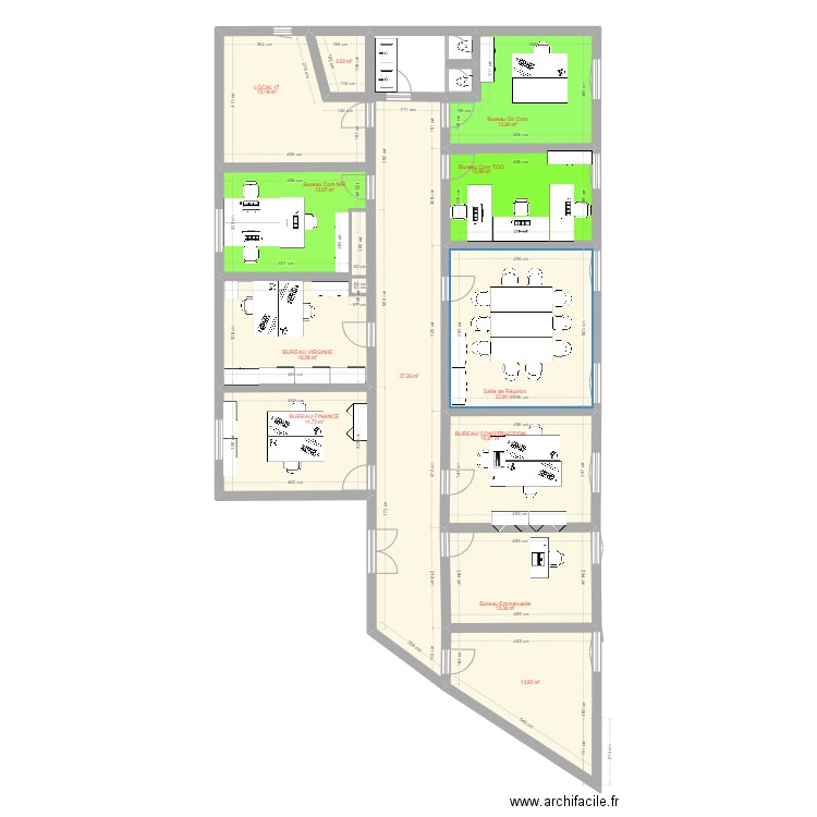 BUREAU COMPLET GLT V2. Plan de 12 pièces et 192 m2