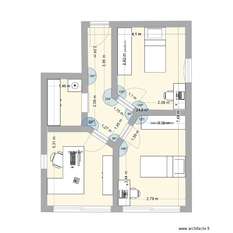 maison VOGT Roland. Plan de 2 pièces et 36 m2