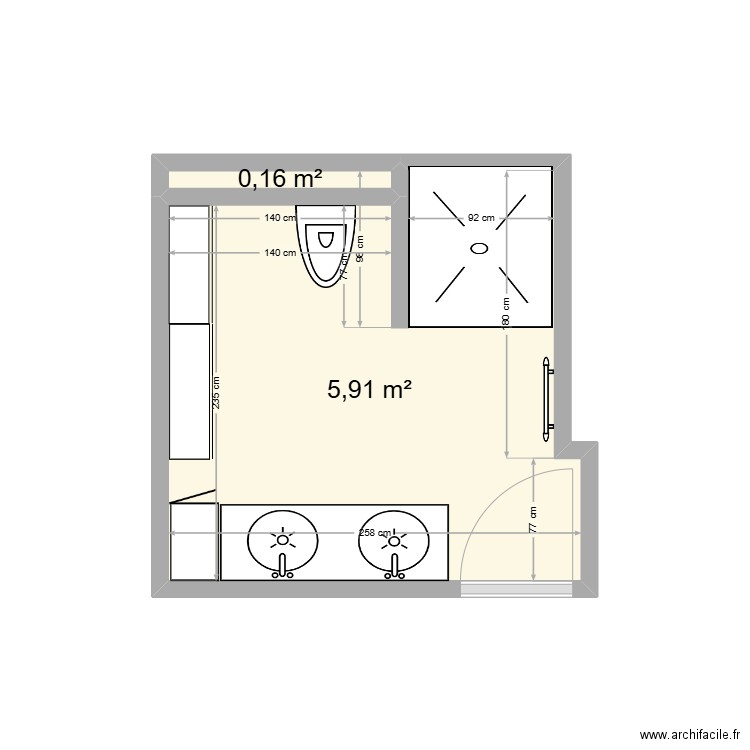 sdb1. Plan de 2 pièces et 6 m2