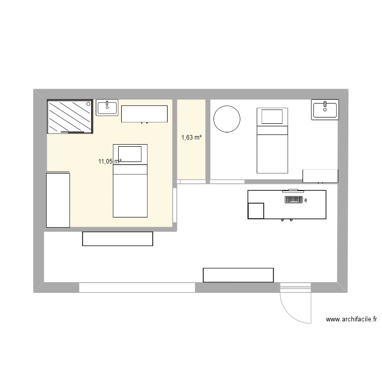 INSTITUT. Plan de 2 pièces et 13 m2