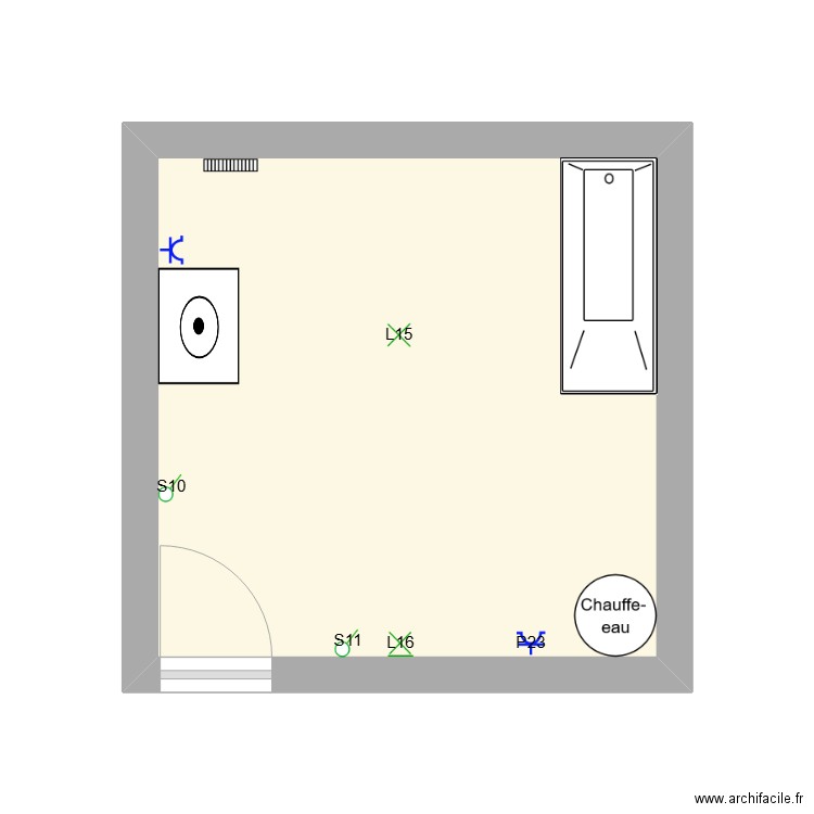 salle de bain. Plan de 1 pièce et 13 m2