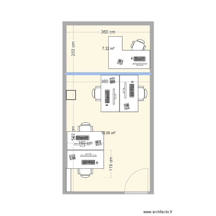 bureau prod. Plan de 2 pièces et 25 m2