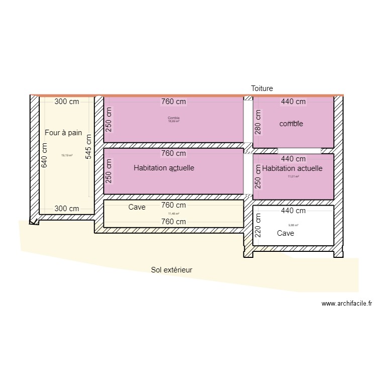 Plan de coupe 2 face côté est impot. Plan de 7 pièces et 102 m2