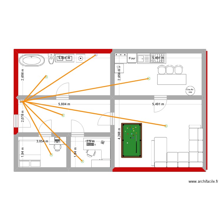 borz. Plan de 6 pièces et 76 m2