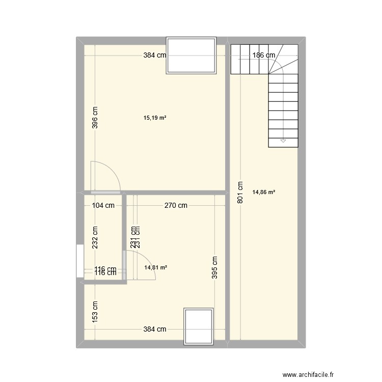 grenier. Plan de 3 pièces et 45 m2