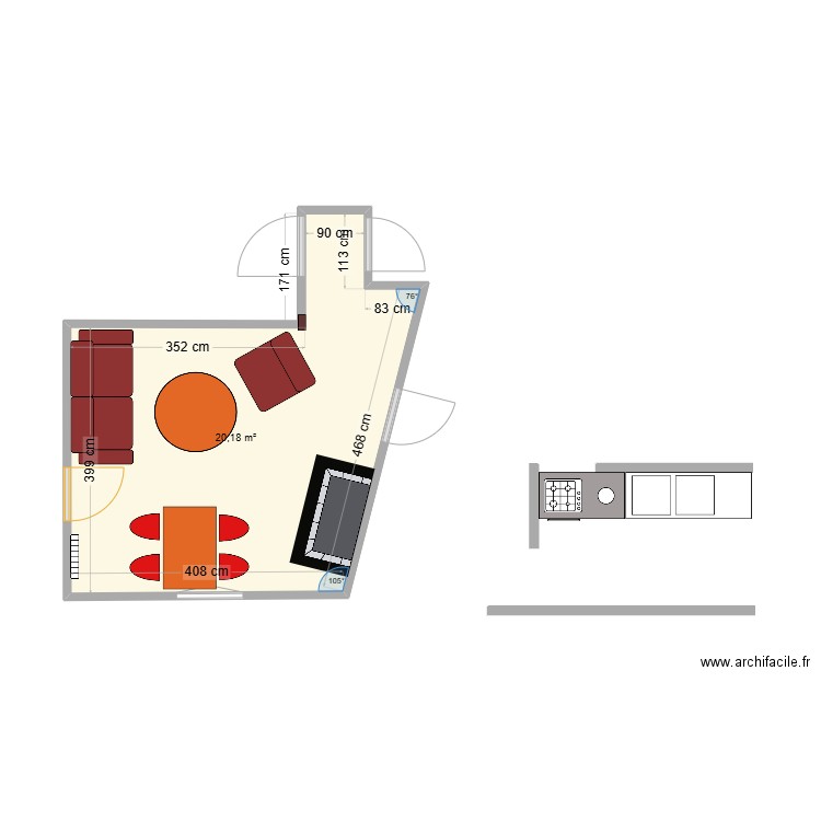 salon antoinette. Plan de 1 pièce et 20 m2