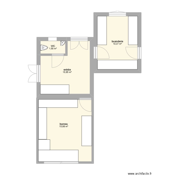 buanderie. Plan de 4 pièces et 39 m2