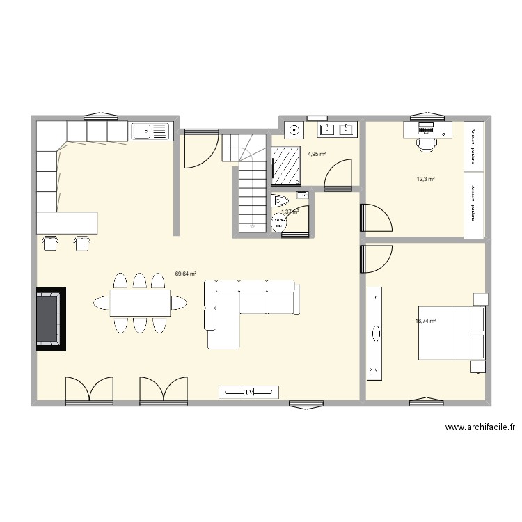 1er etage portugal. Plan de 5 pièces et 105 m2