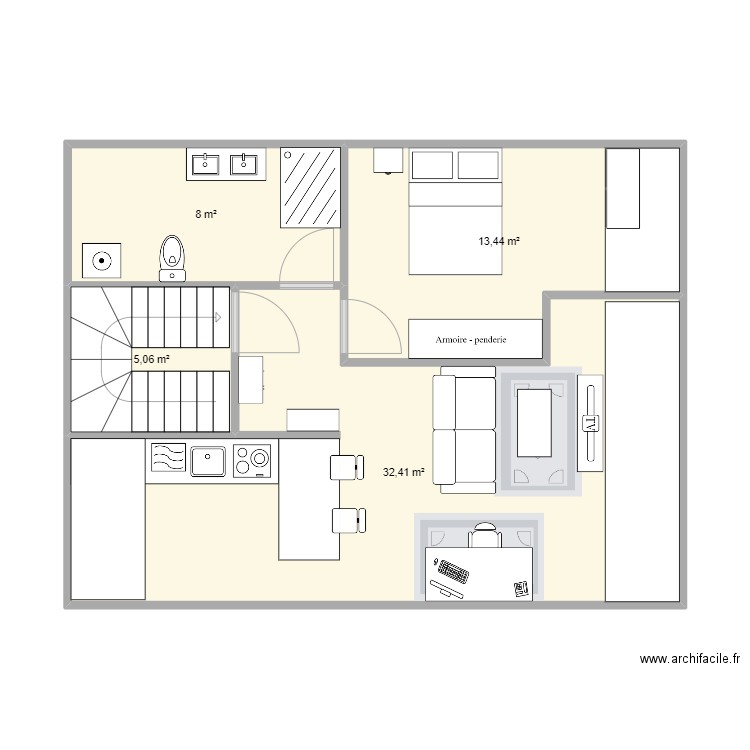 appartement cherbourg. Plan de 4 pièces et 59 m2