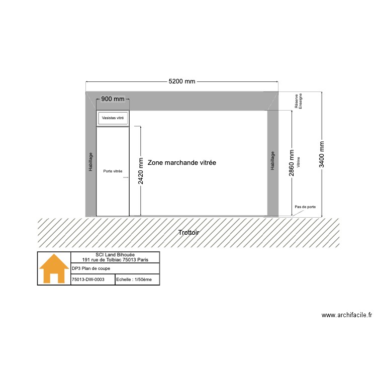 DP3-Plan de coupe. Plan de 2 pièces et 20 m2