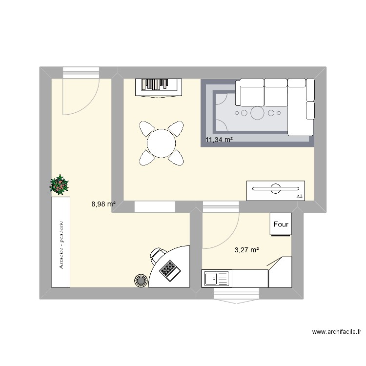 au pif. Plan de 3 pièces et 24 m2