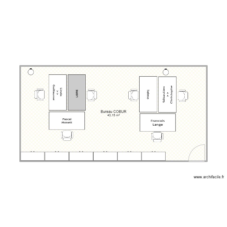 Bureau COBUR. Plan de 1 pièce et 43 m2