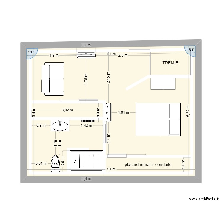 premier étage. Plan de 5 pièces et 51 m2