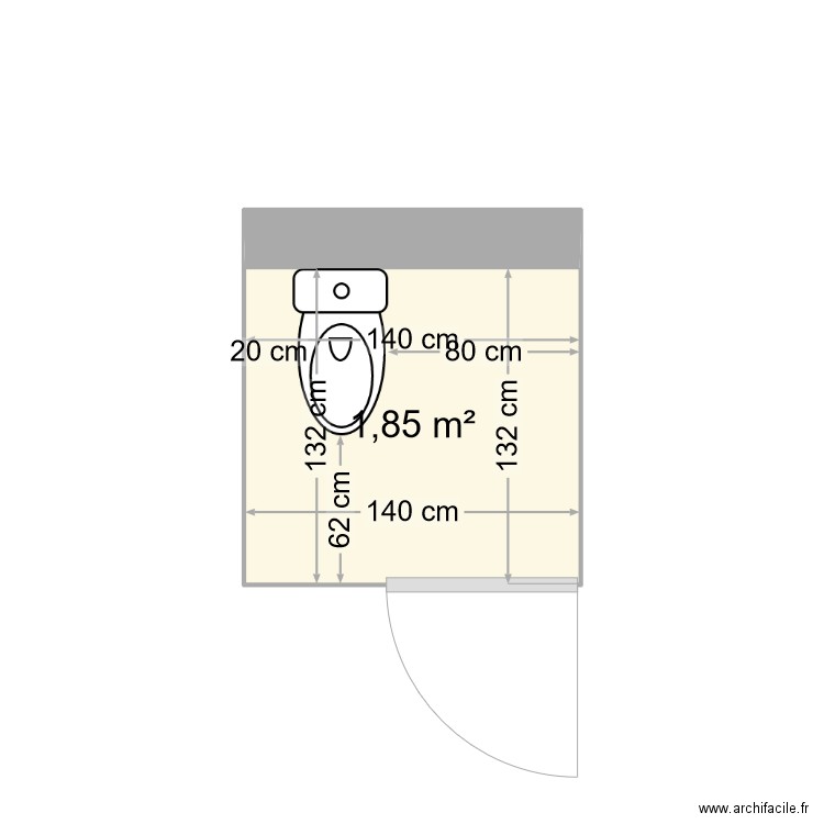 TOILETTES. Plan de 1 pièce et 2 m2