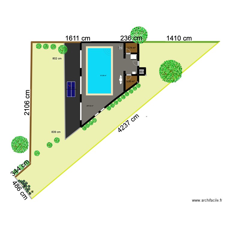 Piscine avec 2 baies. Plan de 39 pièces et 2163 m2