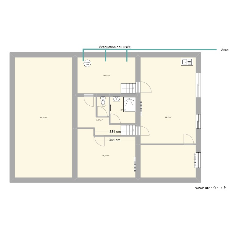 RDC HUGO. Plan de 7 pièces et 135 m2