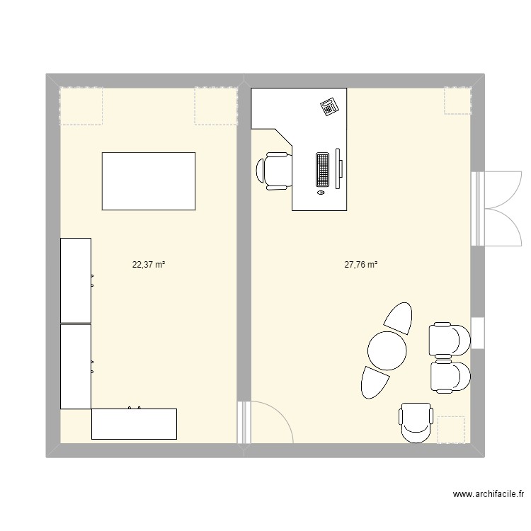 salon canin. Plan de 2 pièces et 50 m2