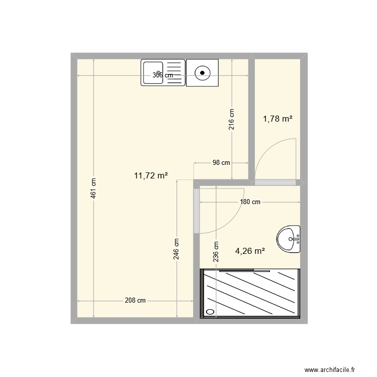 Studio. Plan de 3 pièces et 18 m2