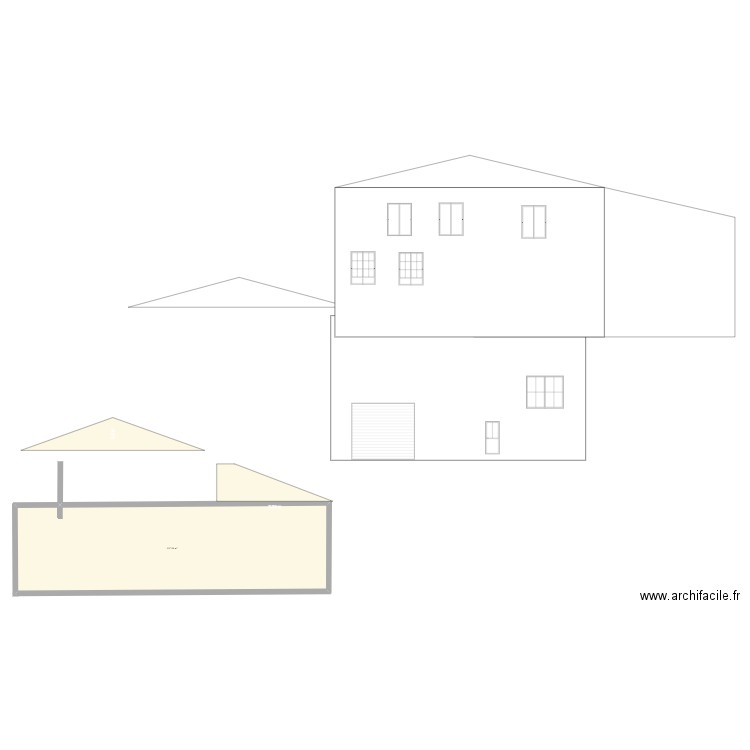 coupe et façade. Plan de 1 pièce et 118 m2