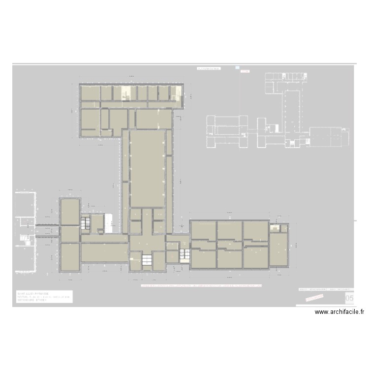 ISJP/Secondaire/Niveau 1/Etage 1. Plan de 43 pièces et 113 m2