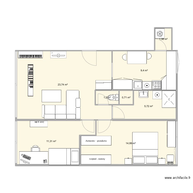 Dpto 2. Plan de 8 pièces et 68 m2