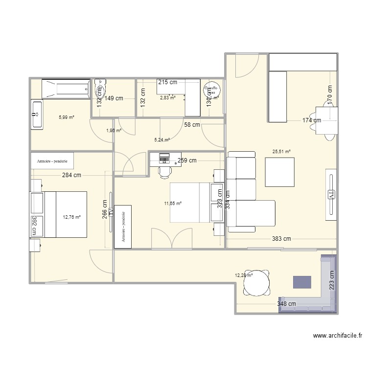 PLAN AVEC COTE V1. Plan de 9 pièces et 79 m2