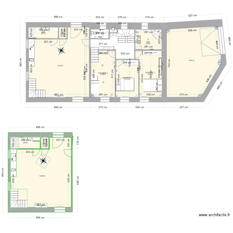 BESSE appart niveau1. Plan de 12 pièces et 183 m2