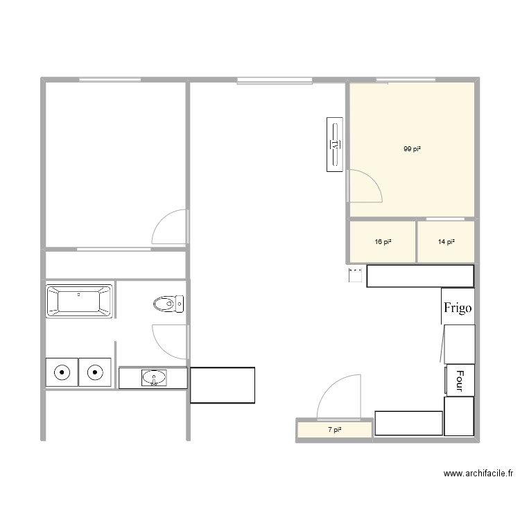 Lise2. Plan de 4 pièces et 13 m2