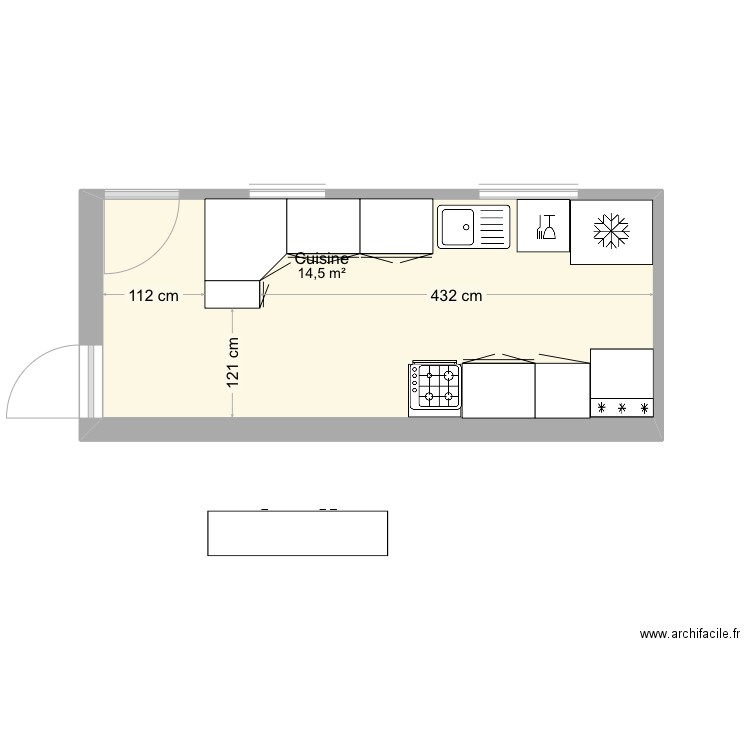 Cuisine provisoire . Plan de 1 pièce et 15 m2