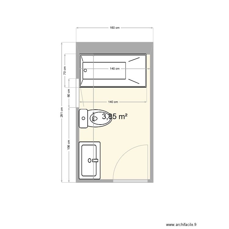 Petite sdB. Plan de 1 pièce et 4 m2