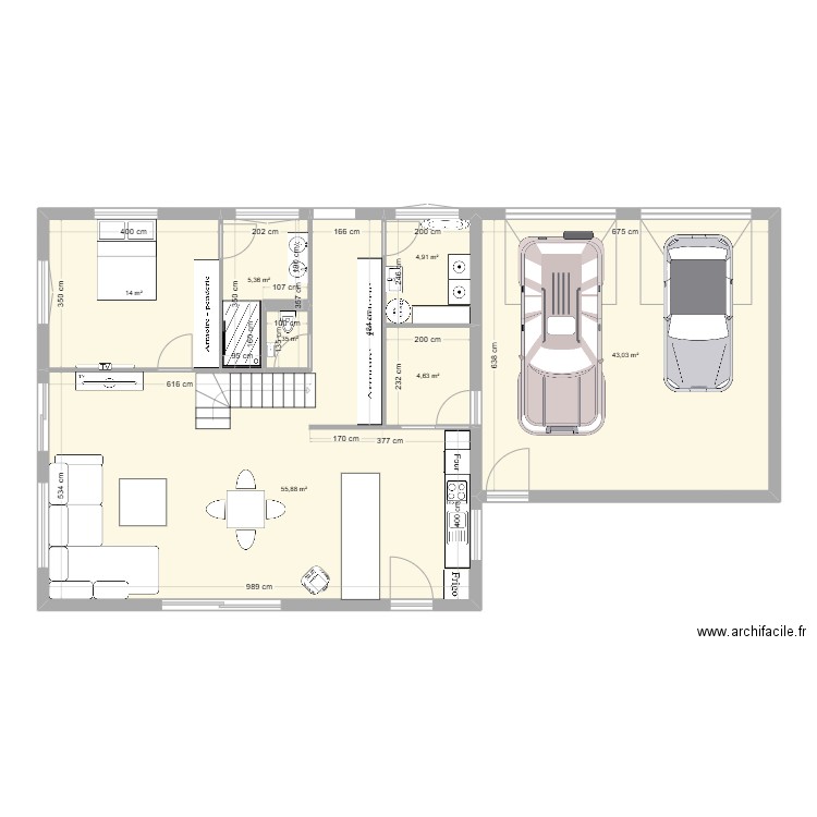 projet ced1. Plan de 7 pièces et 129 m2