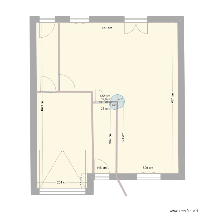 maison pasteur. Plan de 1 pièce et 60 m2