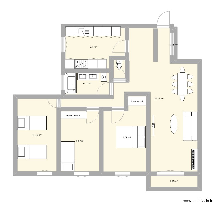 neuilly appartement. Plan de 8 pièces et 84 m2