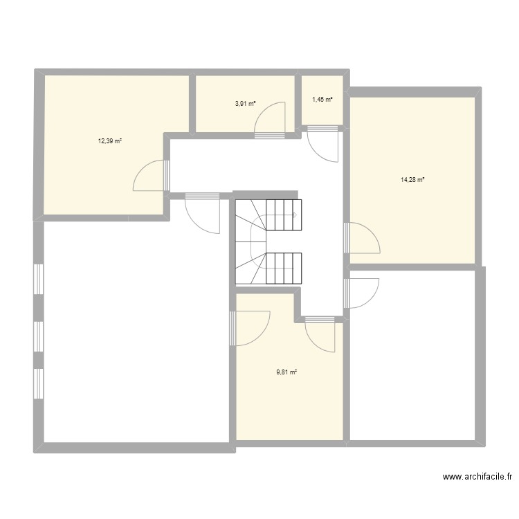 Etage chambre. Plan de 5 pièces et 42 m2