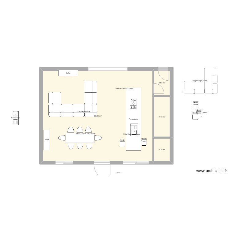 SALON 2. Plan de 4 pièces et 73 m2