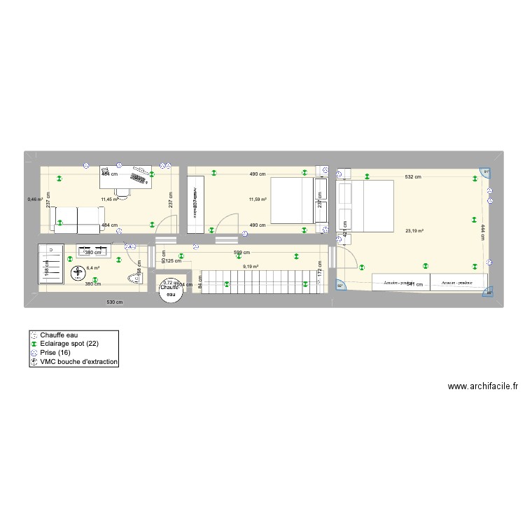 plan echillais R+1. Plan de 7 pièces et 63 m2